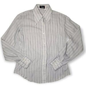 ⚡️VTG Light Grey Long Sleeve Lightweight Button Up Blouse X Stripes Goth Witch